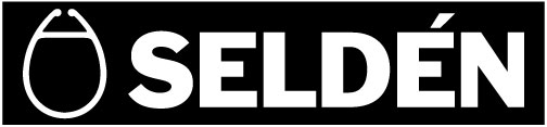 Black rectangular logo with a white oval shape and a curved line on the left, followed by the word 'SELDÉN' in bold, uppercase white letters.