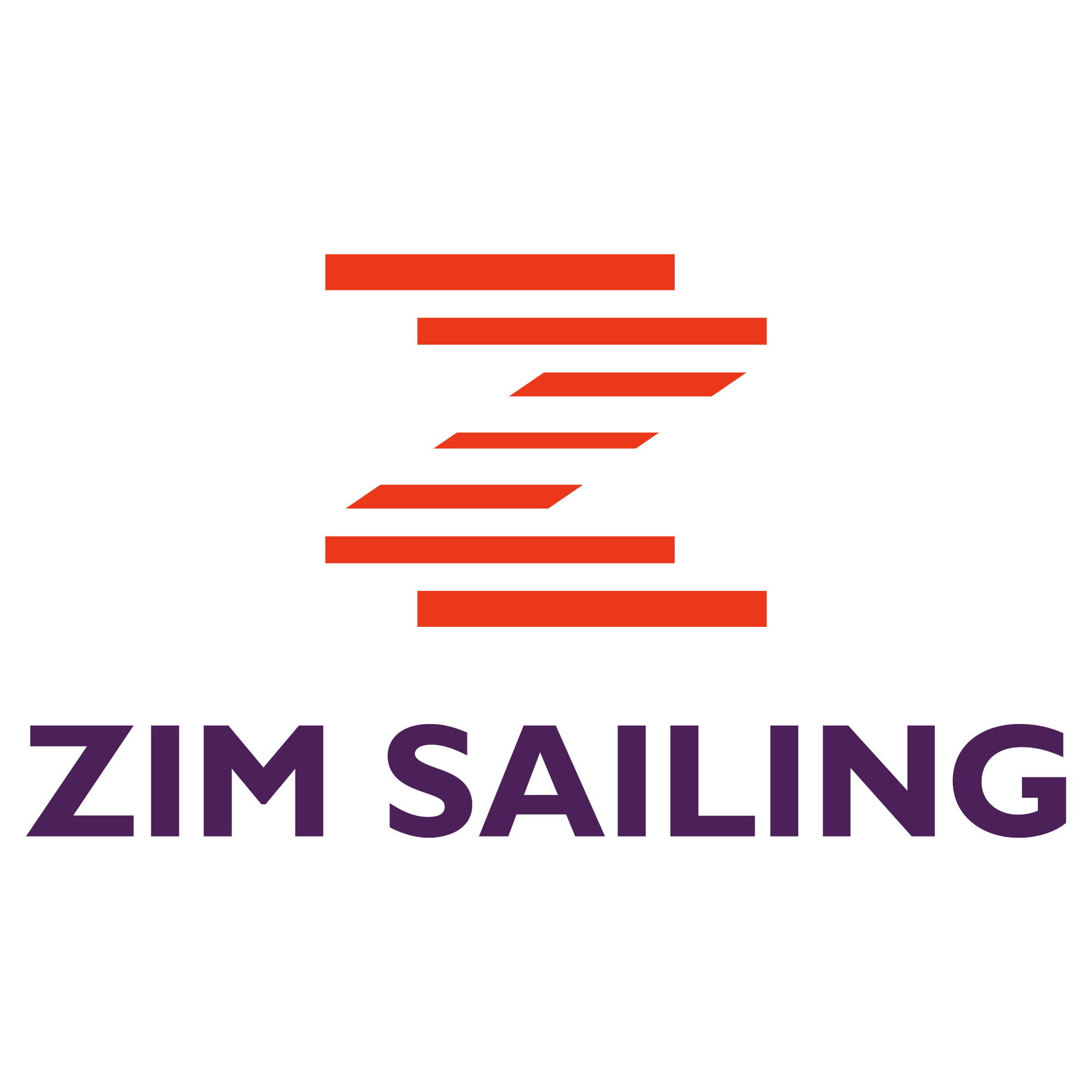 Logo with five red horizontal lines, three of which have angled ends suggesting motion, above the bold purple text 