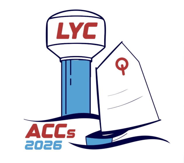 Logo with a blue water tower labeled “LYC,” a small sailboat with a red “Q” on the sail, and text “ACCs 2026” in red and blue next to blue waves.