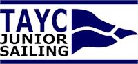 TAYC Junior Sailing logo with text next to a blue burgee.